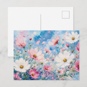 Watercolor Kosmos Bloemen in Geometrische Stijl Briefkaart