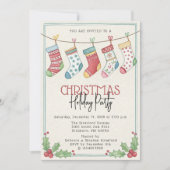 Watercolor Kousen Kerstvakantie Feest Kaart (Voorkant)