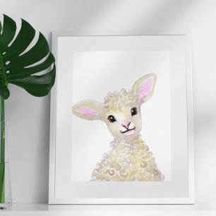 Watercolor Kraamkamer Bosboerderij Baby Schaap Poster