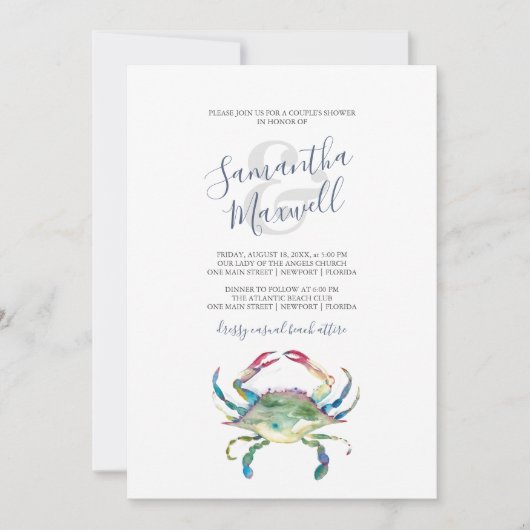 Watercolor Krab Koppels Eetuitnodiging Kaart (Voorkant)