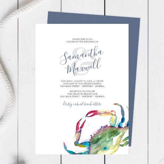 Watercolor Krab Strand Bruiloft Stationery