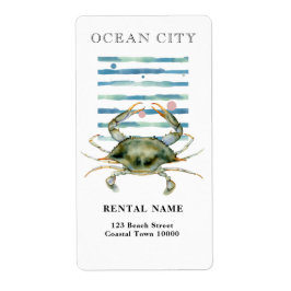WATERCOLOR KRAB, STRANDSTAD, OCEAN CITY ETIKET