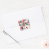 Watercolor Krabappelboom Met Hart Vierkante Sticker (Envelop)