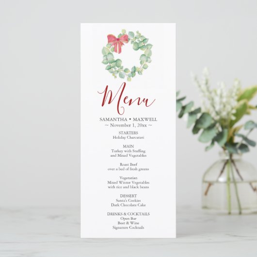 Watercolor Krans Kerstfeest Menu's (Staand voorkant)