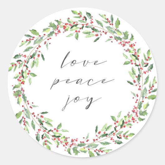 Watercolor Krans Kerststicker Ronde Sticker (Voorkant)