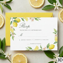 Watercolor Krans Mediterrane Citrus Bruiloft RSVP Kaartje
