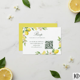 Watercolor Krans Mediterrane Citrus Bruiloft RSVP Kaartje