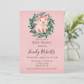 Watercolor Krans met Biggetje Baby Shower Kaart (Staand voorkant)