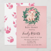 Watercolor Krans met Biggetje Baby Shower Kaart (Voorkant / Achterkant)