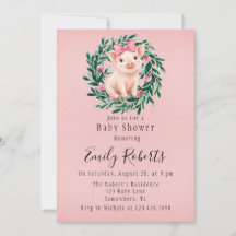 Watercolor Krans met Biggetje Baby Shower