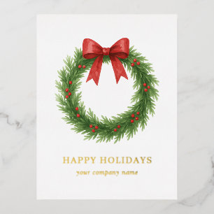 Watercolor Krans Modern Zakelijk Kerstmis Folie Feestdagen Briefkaart