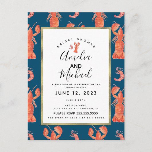 Watercolor Kreeft Garnaal Rivierkreeft Bruidsdiner Briefkaart (Voorkant)