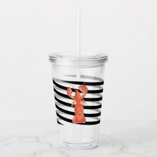 Watercolor Kreeft Strepen Monogram Acryl Drinkbeker