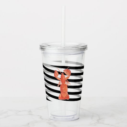 Watercolor Kreeft Strepen Monogram Acryl Drinkbeker (Voorkant)