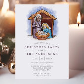 Watercolor Kribstal Geboortescène Kerstfeest Kaart