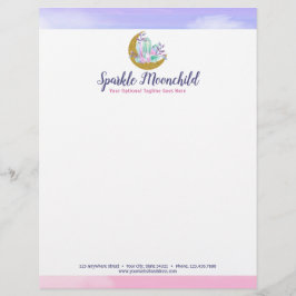 Watercolor Kristallen & Gouden Halvemaan Boutique Briefhoofd