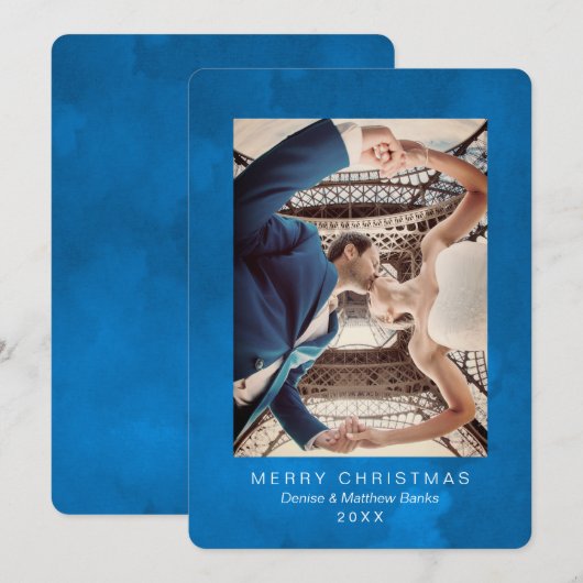 Watercolor Krokus Nevels Blauwe Kerstkaart Kaart (Voorkant / Achterkant)