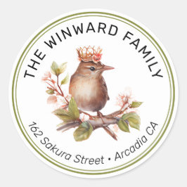 Watercolor Kroon Lente Vogel Adres Ronde Sticker