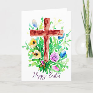 Watercolor kruis en bloemen op maat Pasen Feestdagen Kaart