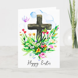 Watercolor kruis en wilde bloemen op maat gemaakte feestdagen kaart