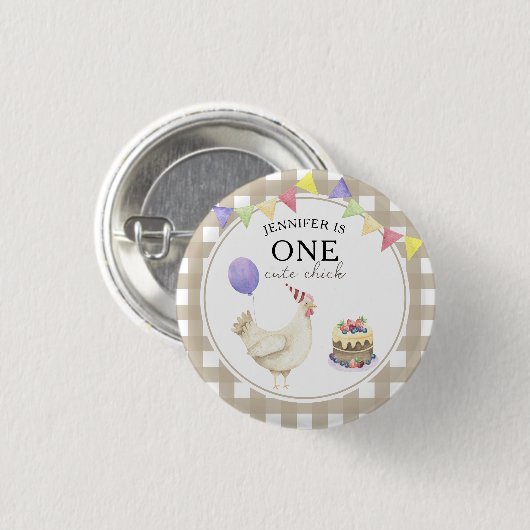 Watercolor Kuiken 1e verjaardag Ronde Button 3,2 Cm (Voorkant /achterkant)