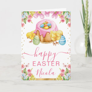Watercolor Kuikens Cake Lente Zalig Pasen Kaart