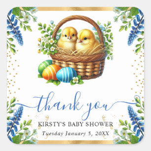 Watercolor Kuikens Lente Bloemen Baby Shower Vierkante Sticker