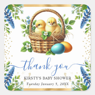 Watercolor Kuikens Lente Bloemen Baby Shower Vierkante Sticker