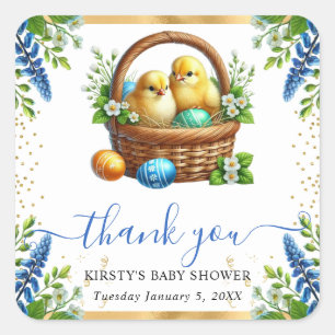 Watercolor Kuikens Lente Bloemen Baby Shower Vierkante Sticker