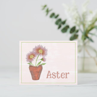 Watercolor Kunst Aster Bloem September Verjaardag Briefkaart