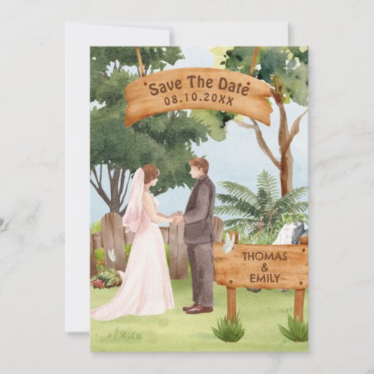 Watercolor kunst bruiloft  save the date (Voorkant)