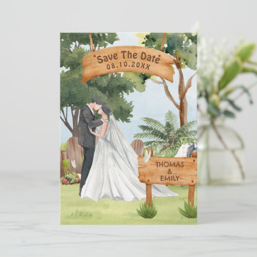 Watercolor kunst bruiloft save the date (Staand voorkant)