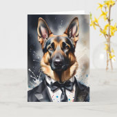 Watercolor Kunst Duitse Herdershond Tuxedo Zwarte  Kaart (Gele Bloem)