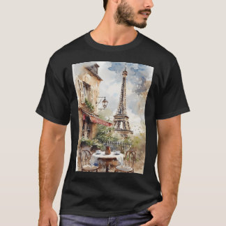Watercolor kunst van charmante Parijse café met E T-shirt