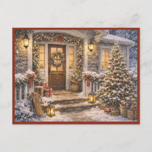 Watercolor Kunst van December Vakantiescene op de Briefkaart