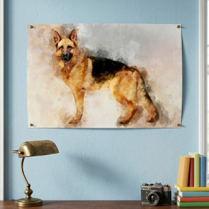 Watercolor Kunstprint van Duitse Herdershond Foto Afdruk
