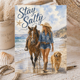 Watercolor Kust Cowgirl Blijf Zout Zomer Strand Briefkaart
