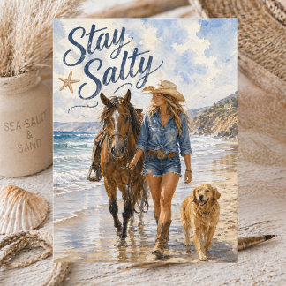Watercolor Kust Cowgirl Blijf Zout Zomer Strand Briefkaart