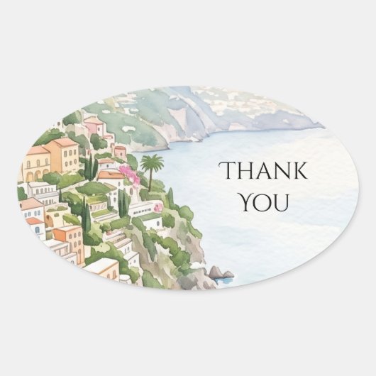Watercolor Kust Dank Je Ovale Sticker (Voorkant)