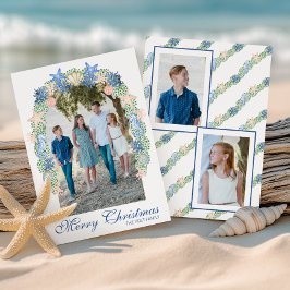 Watercolor Kust Kerst Garland Foto Feestdagenkaart