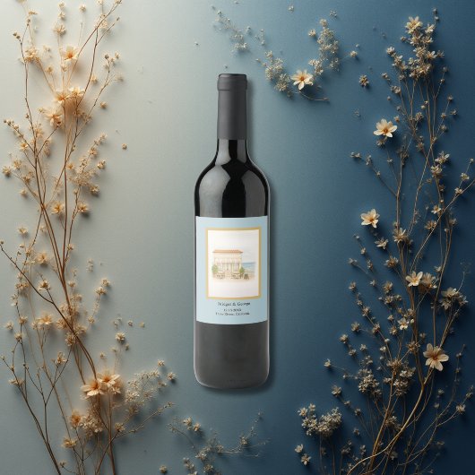 watercolor kust mediterraan oceaant trouwdag wijn etiket