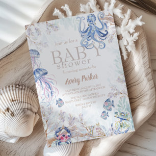 Watercolor Kust Zeedieren Baby Shower Kaart