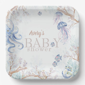 Watercolor Kust Zeedieren Baby Shower Papieren Bordje