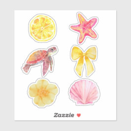 Watercolor Kust Zomer Sticker Set | Zeeschildpad