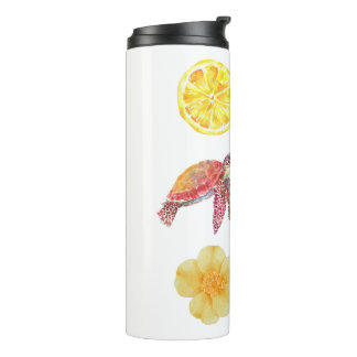Watercolor Kust Zomer Sticker Set | Zeeschildpad Thermosbeker