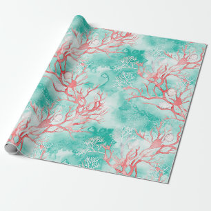 Watercolor kustkoraalpatroon cadeaupapier