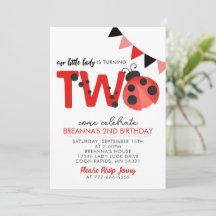 Watercolor Ladybug 2nd Birthday invitation