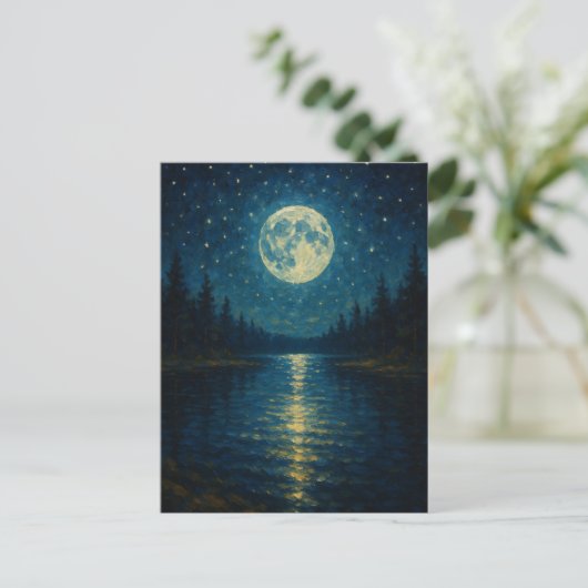 Watercolor Lake Night Greeting Card Briefkaart (Staand voorkant)