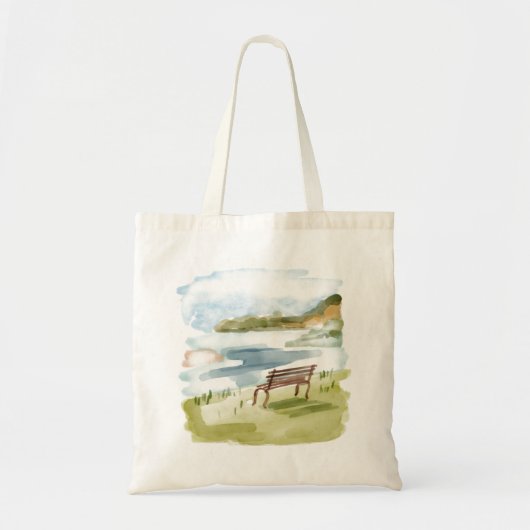 Watercolor Lakeside Bench Tote Bag – Calm Nature  (Voorkant)