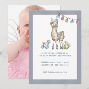 Watercolor Lama Kinderverjaardagsfeest Foto Kaart